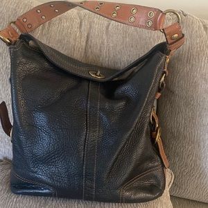 Coach vintage  black pebbled leather hobo bag black and brown tan